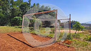 Goalposts on a football field - stock photo