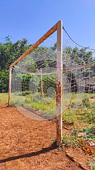 Goalposts on a football field - stock photo