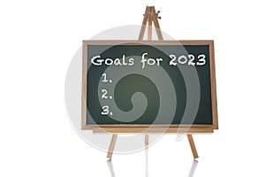 Goals for 2023 written on chalkboard on white background
