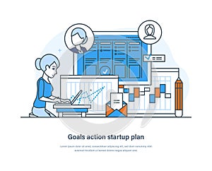 Goals action startup plan business strategy, success idea concept