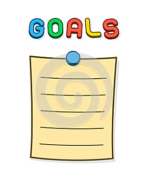 Goals blank list with thumb tack and magnet letter