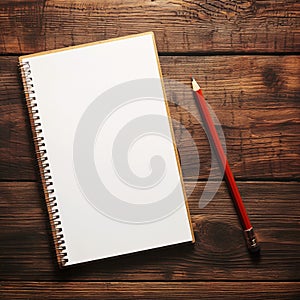 Goals and deeds setup Notepad with red pencil on wooden table photo