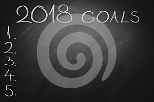 2018 Goals on green board. Chalkboard