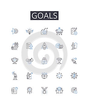 Goals line icons collection. Aspirations, Objectives, Ambitions, Targets, Aims, Endeavors, Aventures vector and linear