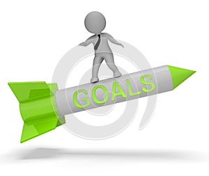 Goals Rocket Indicates Aspiration Desires 3d Rendering