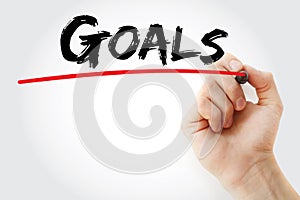 Goals text with marker, business concept