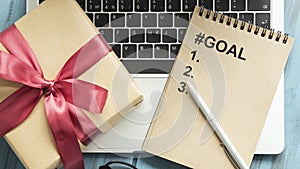 goals text on notebook with idea