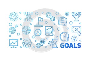 Goals vector outline blue banner on white background