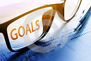 Goals word on glasses.For business and financial,investment