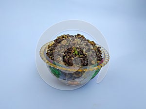 Goat Blood Fry with Eggs in a cup isolated on white Background. Lamb Blood Fry in Village Style