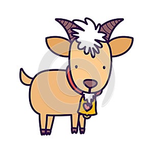 Goat bovine with bell farm animal cartoon