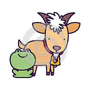Goat bovine and frog farm cartoon animal