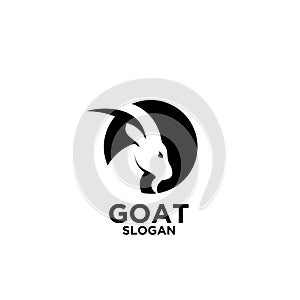 Goat with circle black mountain silhouette logo icon designs vector