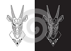 Goat face linear illustration. Saola head design.