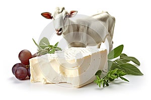 goat with goat cheese isolated on white background. Generated by AI
