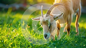 Goat grazing peacefully in a lush meadow