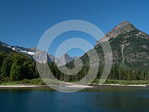 Goat Haunt in Glacier National Park, Montana, Viewed from Upper Waterton Lake in Summer photo