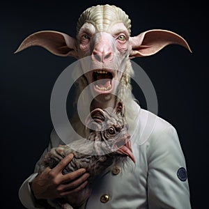 Goat Head With Long Horns: A Grotesque Caricature In Zbrush Style