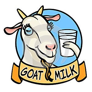 Goat holding a glass of milk illustration on white background