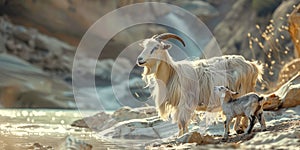 goat and its kid, symbolizing the sacrifice of Ismail (Ishmael) in Islamic tradition.