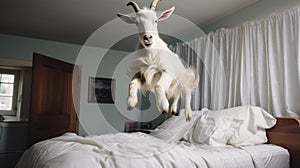 Dreamlike Perspective: Goat Jumping On Bed Sheets photo