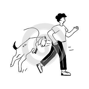 Goat kicks a man, man running away from goat, eid al adha illustration photo