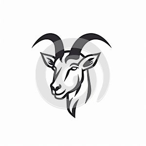Goat Logo Design With Horns - Black And White Art