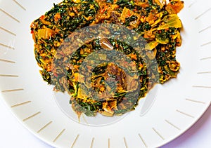 Goat meat Efo riro  Nigerian  Yoruba  cuisine