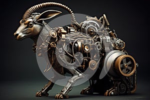 Goat, Mechanical Menagerie Series: Delightful Steampunk Animals Infused with Retro-Futuristic Marvel AI Generated Illustration