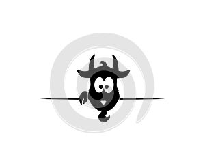 Goat silhouette behind wall, vector. Cartoon character design. Kids wall decals, childish poster design