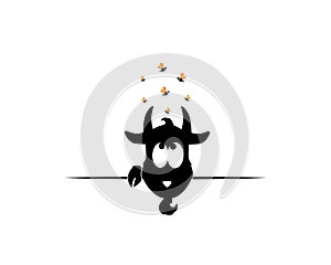 Goat silhouette with wasps behind wall, vector. Cartoon character design. Kids wall decals, childish poster design