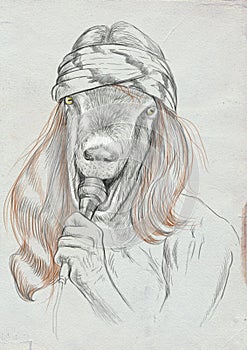 Una cabra un cantante. pintado a mano lleno grande ilustraciones 
