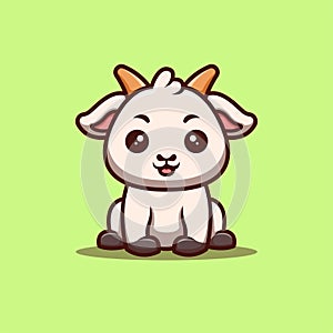 Goat Sitting Happy Cute Creative Kawaii Cartoon Mascot Logo