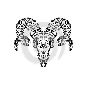 Goat skull pixel art. pixelated Goat head skeleton. 8 bit Vector illustration