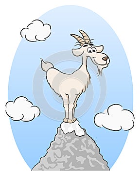 Goat standing on a mountain peak