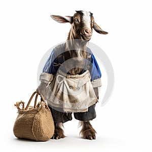 Goat In Traditional Bavarian Costume With Bag - Unique And Whimsical Art