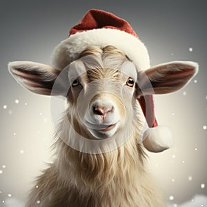 Realistic 3d Rendering Of Baby Goat In Santa Hat