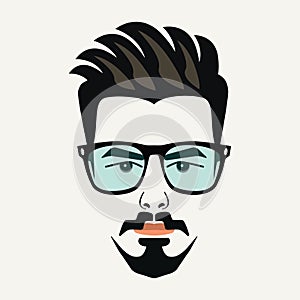 Goatee beard young hipster male with blue lenses glasses