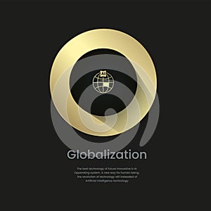 Gobalization luxury circles diagram of work flow, options infographic elements design, vector illustration. Golden and premium