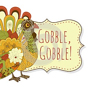 Gobble Turkey Illustration for Thanksgiving