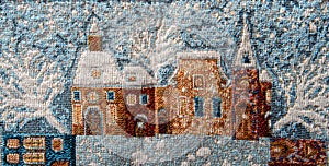 Gobelin tapestry fragment close-up with winter theme