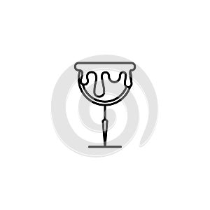 goblet glass icon with overfilled with water on white background. simple, line, silhouette and clean style