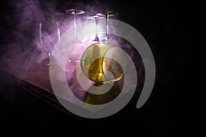 Goblet of white wine on wooden table on wooden wall background