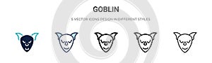 Goblin icon in filled, thin line, outline and stroke style. Vector illustration of two colored and black goblin vector icons