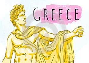 God Apollon. The mythological hero of ancient Greece. National treasure. Antiquity. Hand-drawn beautiful vector artwork isolated.