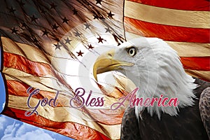 God Bless America, American Eagle, US Flag, Blue Sky