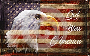 God Bless America, American Eagle, vintage US Flag Beckground