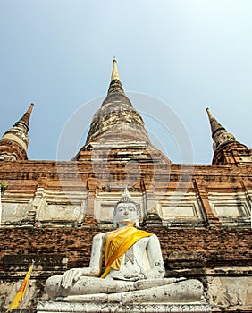 God of buddism figure at heritage temple architecture of Ayuthaya,Thailand
