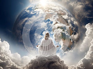 God creates the world biblical scene concept. Religious theme