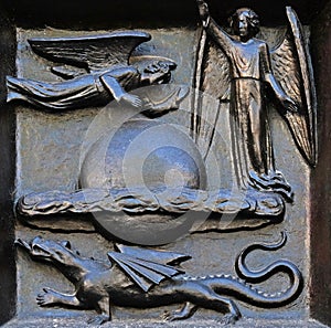 God, the Creator of Heaven, relief on the door of the Grossmunster church in Zurich